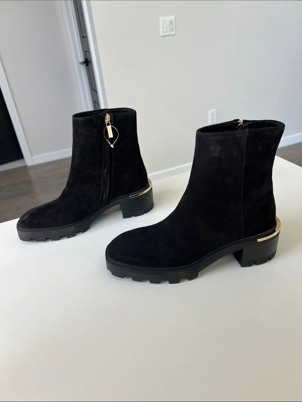 Jimmy Choo melodie 35 35.5 black velvet suede leather lug booties ankle boots